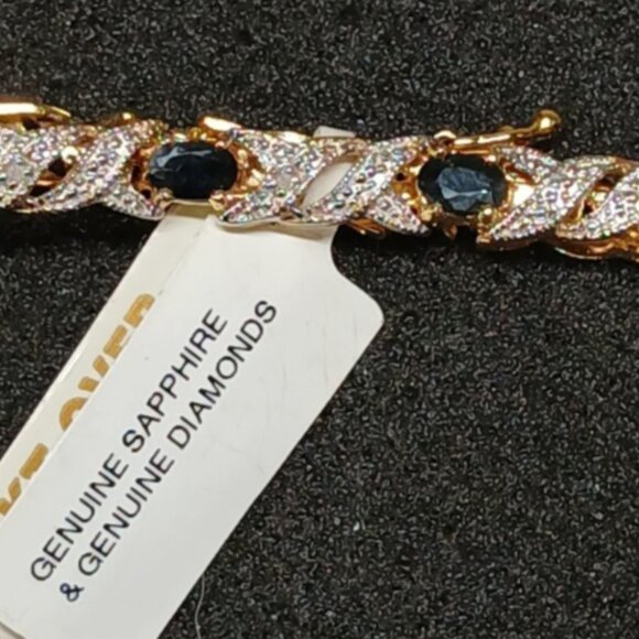 24K Gold Over Sterling Silver Sapphire Tennis Bracelet 7.25" 14g NWT - Picture 2 of 13